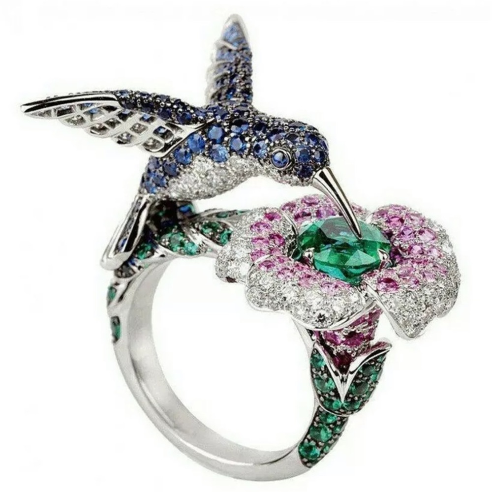 Sapphire Hummingbird & Flower Ring! - Picture 3 of 4